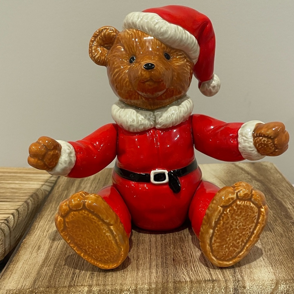 Vintage Schmid Santa Bear music box Jointed Limbs- Santa’s Coming to Town Works